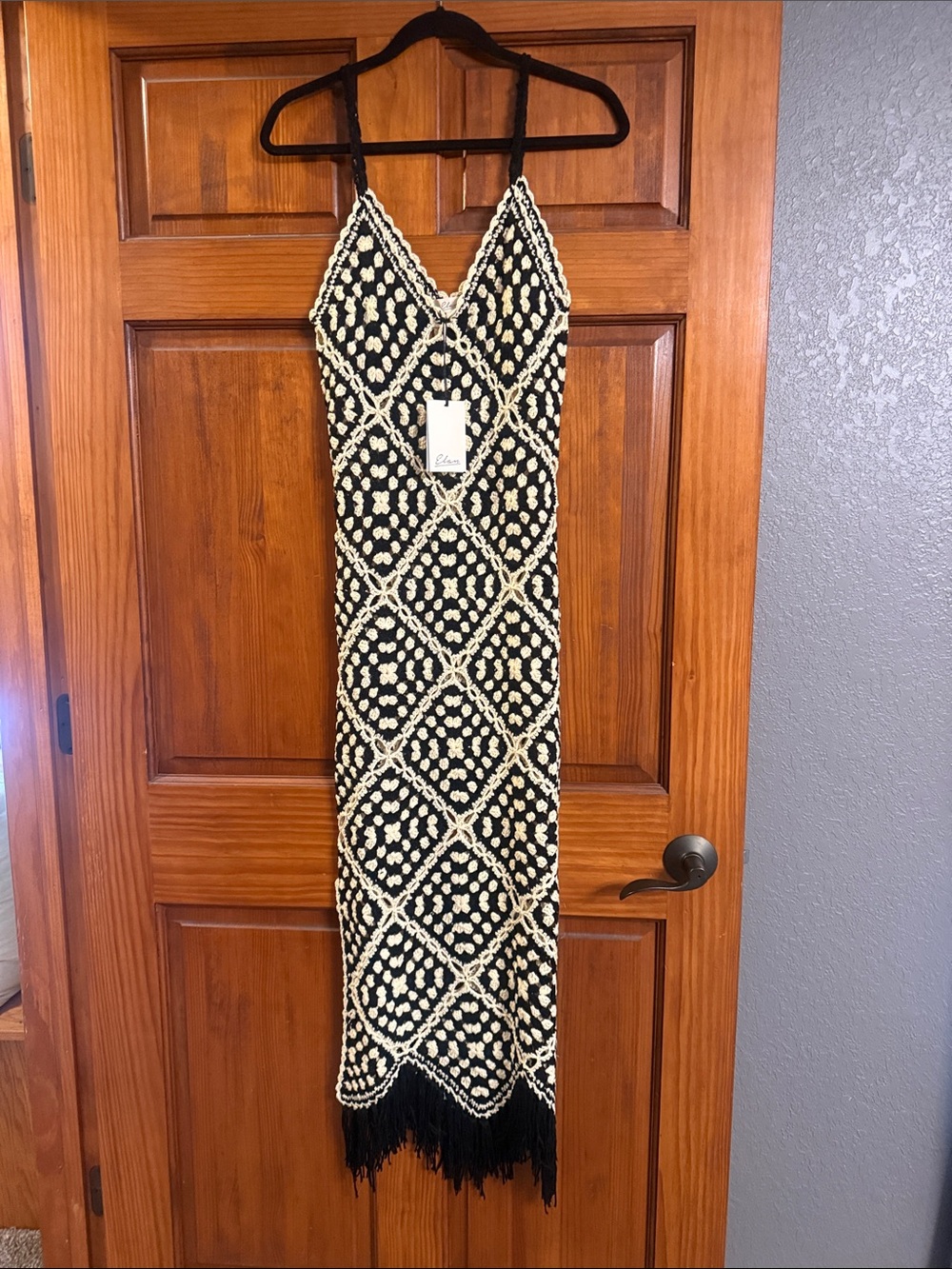 Black and Cream crochet Slip Dress